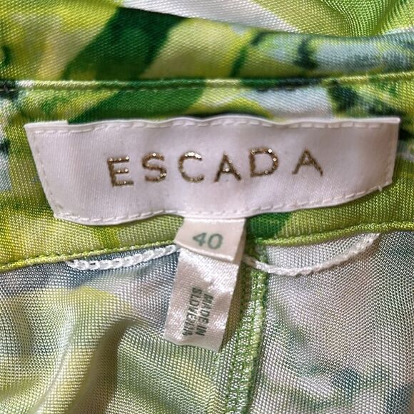 Escada tropical Vibrant Green Patterned long sleeve midi dress size 40 Medium - Picture 8 of 10